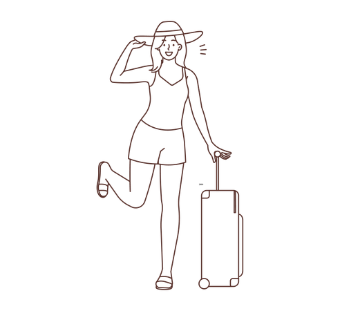 Touriste féminine partant en voyage d'été  Illustration