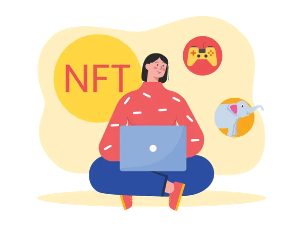 Femme commerçant nft  Illustration