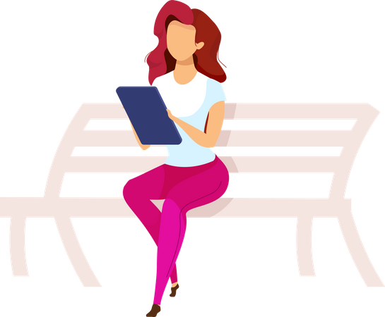 Femme travaillant sur une tablette en plein air  Illustration