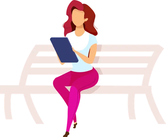 Femme travaillant sur une tablette en plein air  Illustration