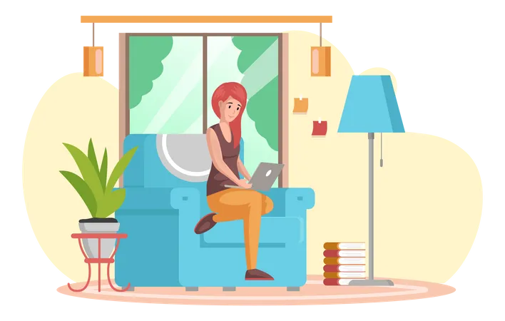 Femme travaillant à domicile  Illustration