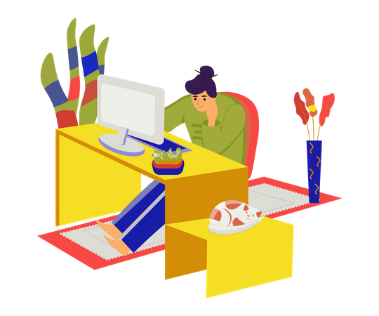 Femme travaillant au bureau à domicile  Illustration