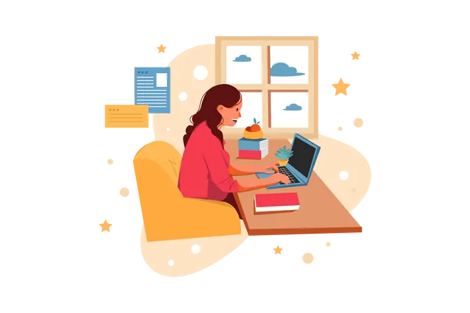 Femme travaillant à son bureau à la maison  Illustration