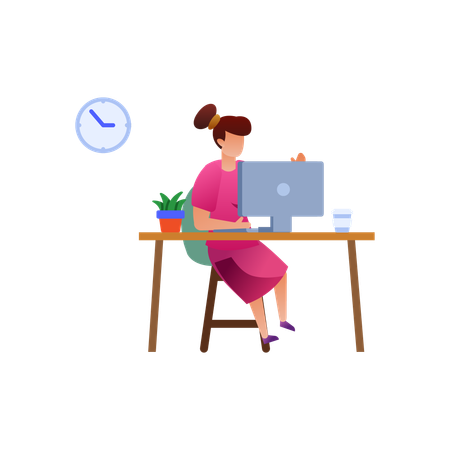 Femme travaillant au bureau  Illustration