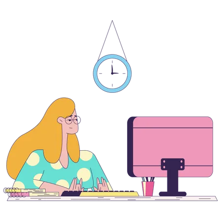 Femme travaillant au bureau  Illustration