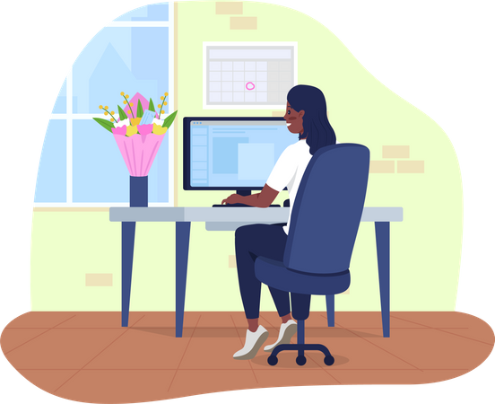 Femme travaillant au bureau  Illustration