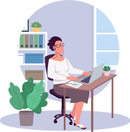 Femme travaillant au bureau  Illustration