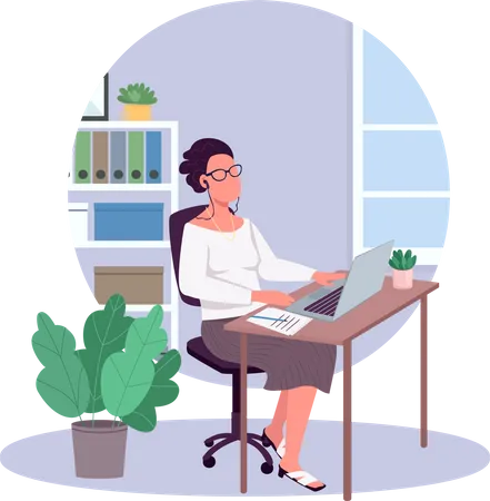 Femme travaillant au bureau  Illustration