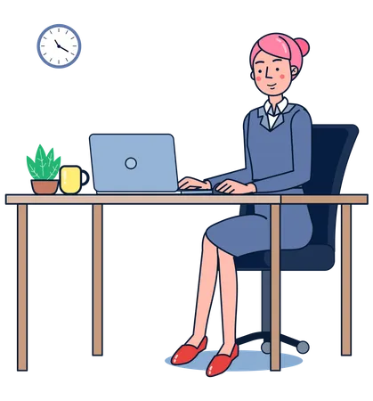 Femme travaillant au bureau  Illustration