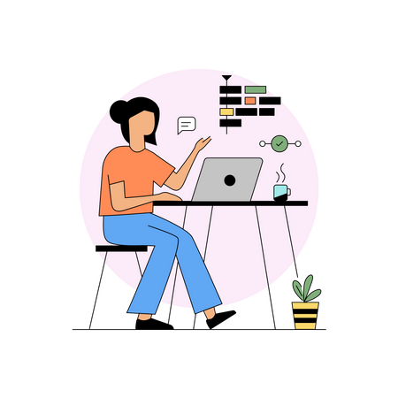 Femme travaillant au bureau  Illustration