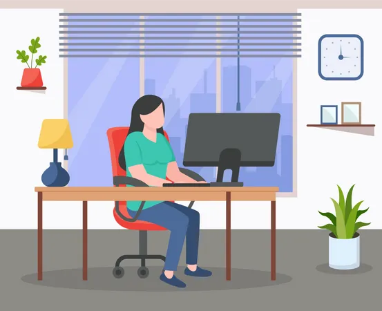 Femme travaillant au bureau  Illustration