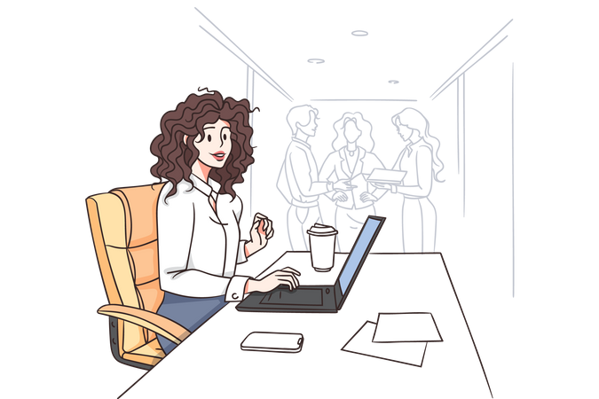 Femme travaillant au bureau  Illustration