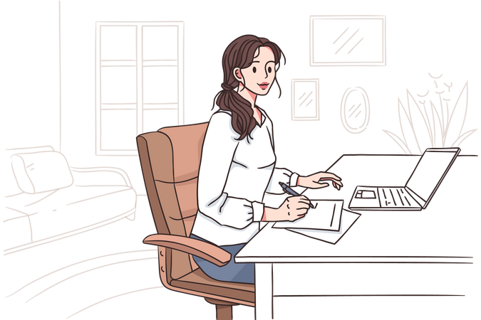 Femme travaillant au bureau  Illustration