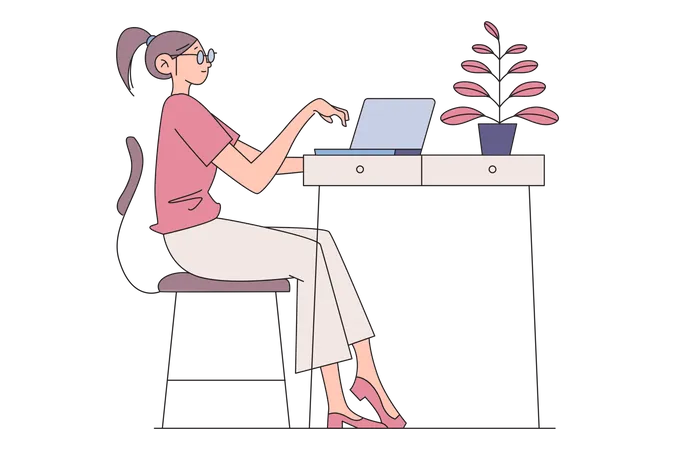 Femme travaillant au bureau  Illustration