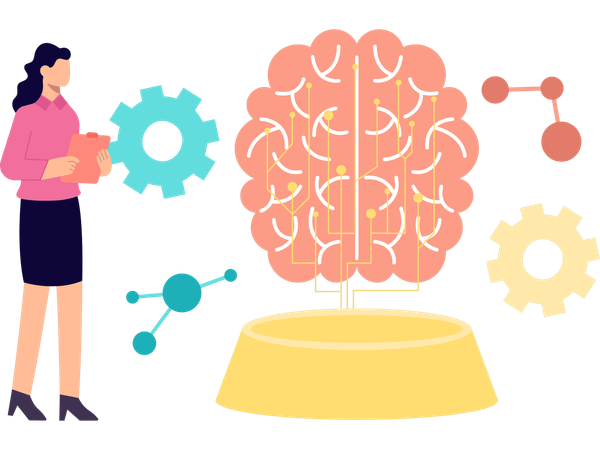 Une femme travaille avec un cerveau préservé  Illustration