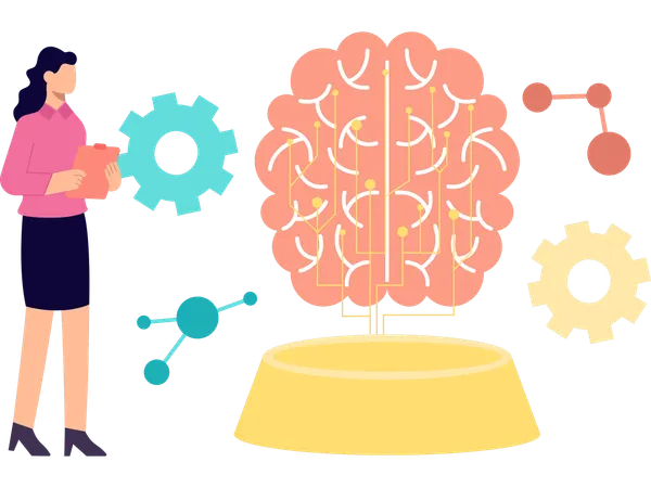 Une femme travaille avec un cerveau préservé  Illustration