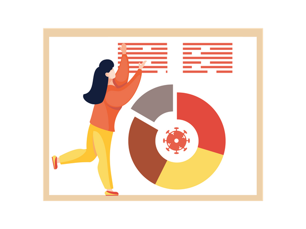 Femme travaillant avec les statistiques du coronavirus  Illustration