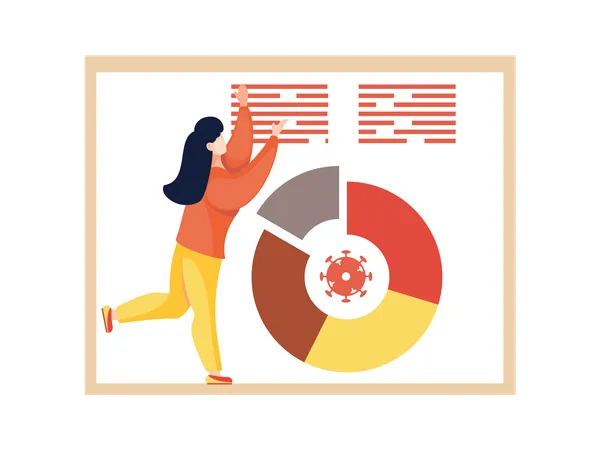 Femme travaillant avec les statistiques du coronavirus  Illustration