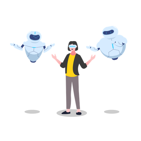 Femme travaillant avec la technologie des robots IA  Illustration