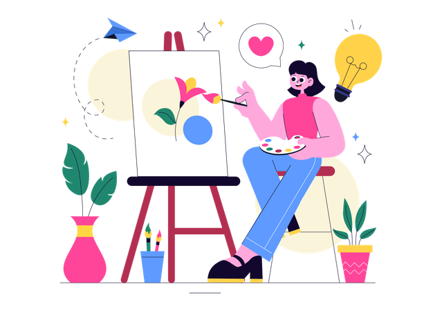 Femme travaillant dans un atelier de bricolage  Illustration