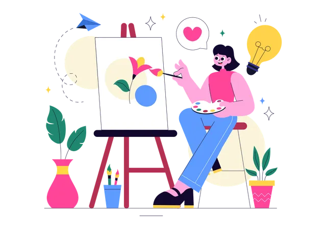 Femme travaillant dans un atelier de bricolage  Illustration