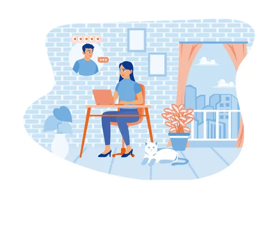 Femme travaillant dans un bureau à domicile confortable  Illustration