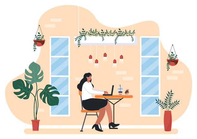 Femme travaillant dans un café  Illustration