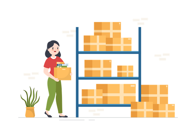 Femme travaillant dans un entrepôt logistique  Illustration