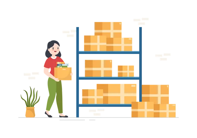 Femme travaillant dans un entrepôt logistique  Illustration