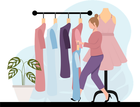 Femme travaillant au magasin de mode  Illustration