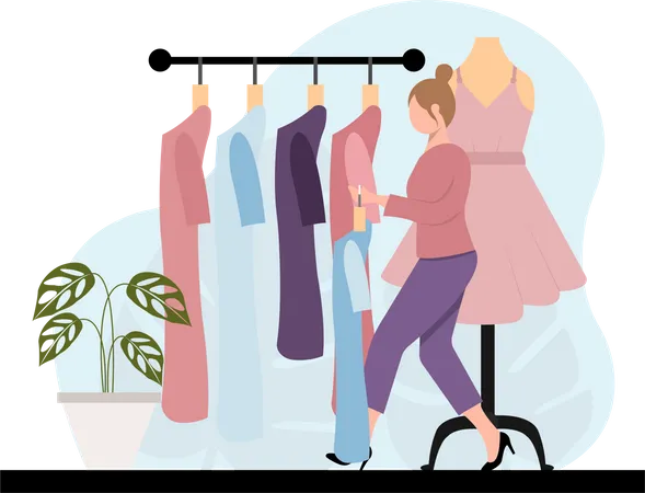 Femme travaillant au magasin de mode  Illustration