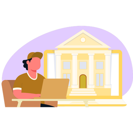 Femme travaillant dans une banque en ligne  Illustration