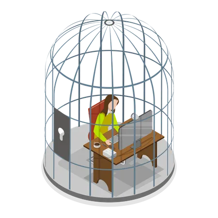 Femme travaillant dans une cage  Illustration