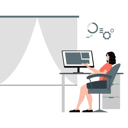 Femme travaillant en freelance depuis son domicile, assise sur un canapé  Illustration