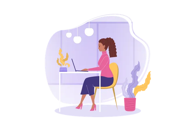 Femme travaillant en ligne  Illustration