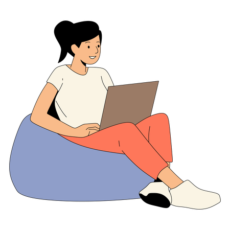 Femme travaillant en ligne sur un ordinateur portable  Illustration