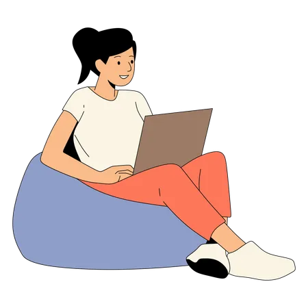 Femme travaillant en ligne sur un ordinateur portable  Illustration