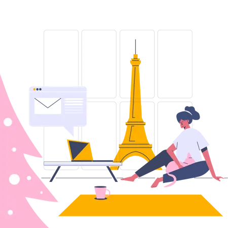 Femme travaillant en vacances  Illustration