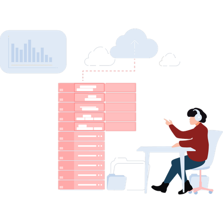 Femme travaillant sur des données cloud  Illustration