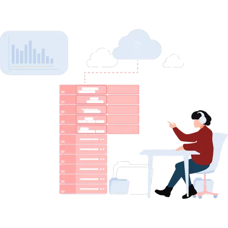 Femme travaillant sur des données cloud  Illustration