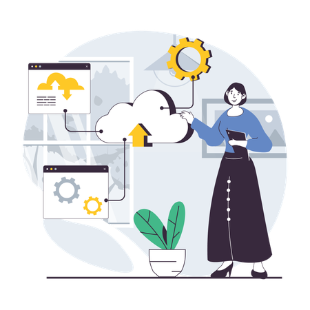 Femme travaillant sur les services cloud  Illustration