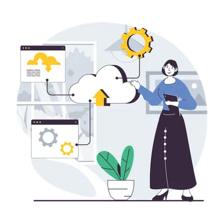 Femme travaillant sur les services cloud  Illustration