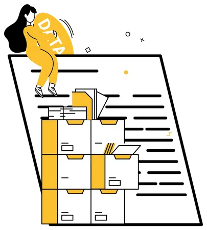 Femme travaillant sur des données Analyse qualitative  Illustration