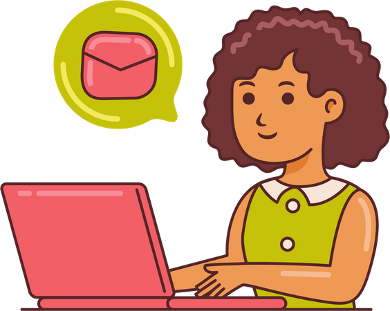 Femme travaillant sur le marketing par courrier électronique  Illustration