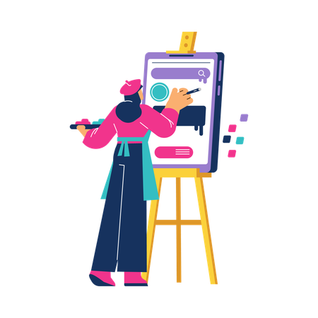 Femme travaillant sur la conception de sites Web  Illustration