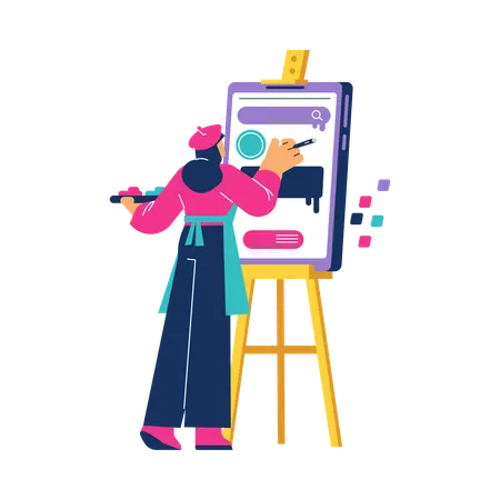 Femme travaillant sur la conception de sites Web  Illustration