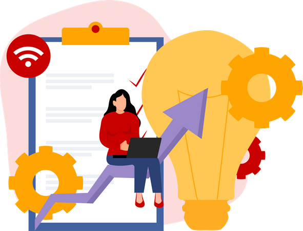 Femme travaillant sur l'analyse des données de croissance  Illustration