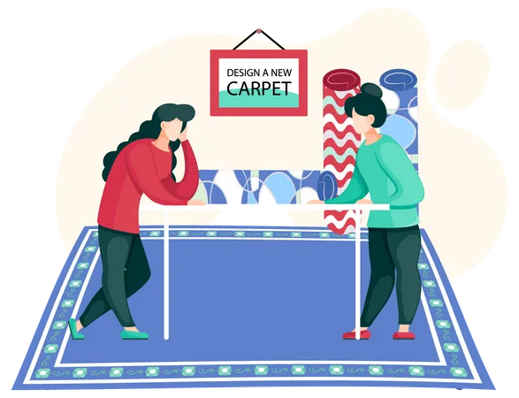 Femme travaillant sur la sélection de tapis  Illustration