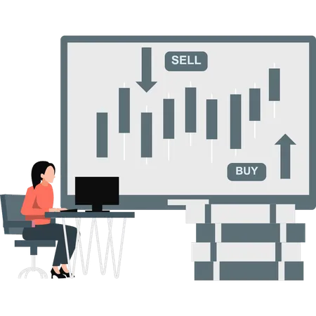 Femme travaillant sur la vente et l'achat en bourse  Illustration