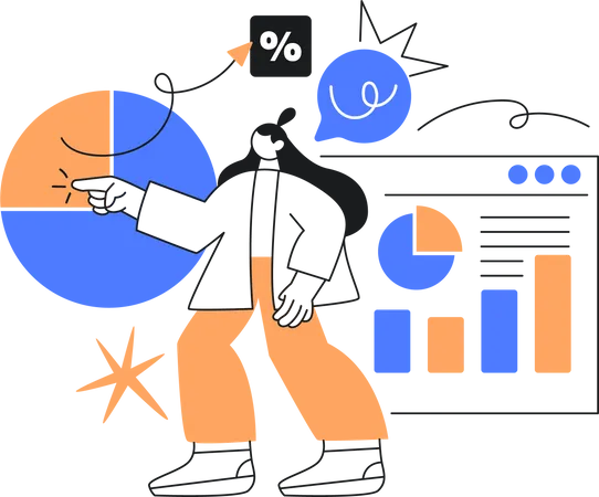 Femme travaillant sur l'analyse des données  Illustration